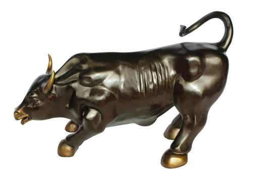 Nifao Wall Street Bull Bronze Statue – Handcrafted Lost Wax Casting – Powerful Charging Bull Symbol of Strength, Wealth & Market Success – Office, Business, and Home Décor – 32" x 16" x 21"H