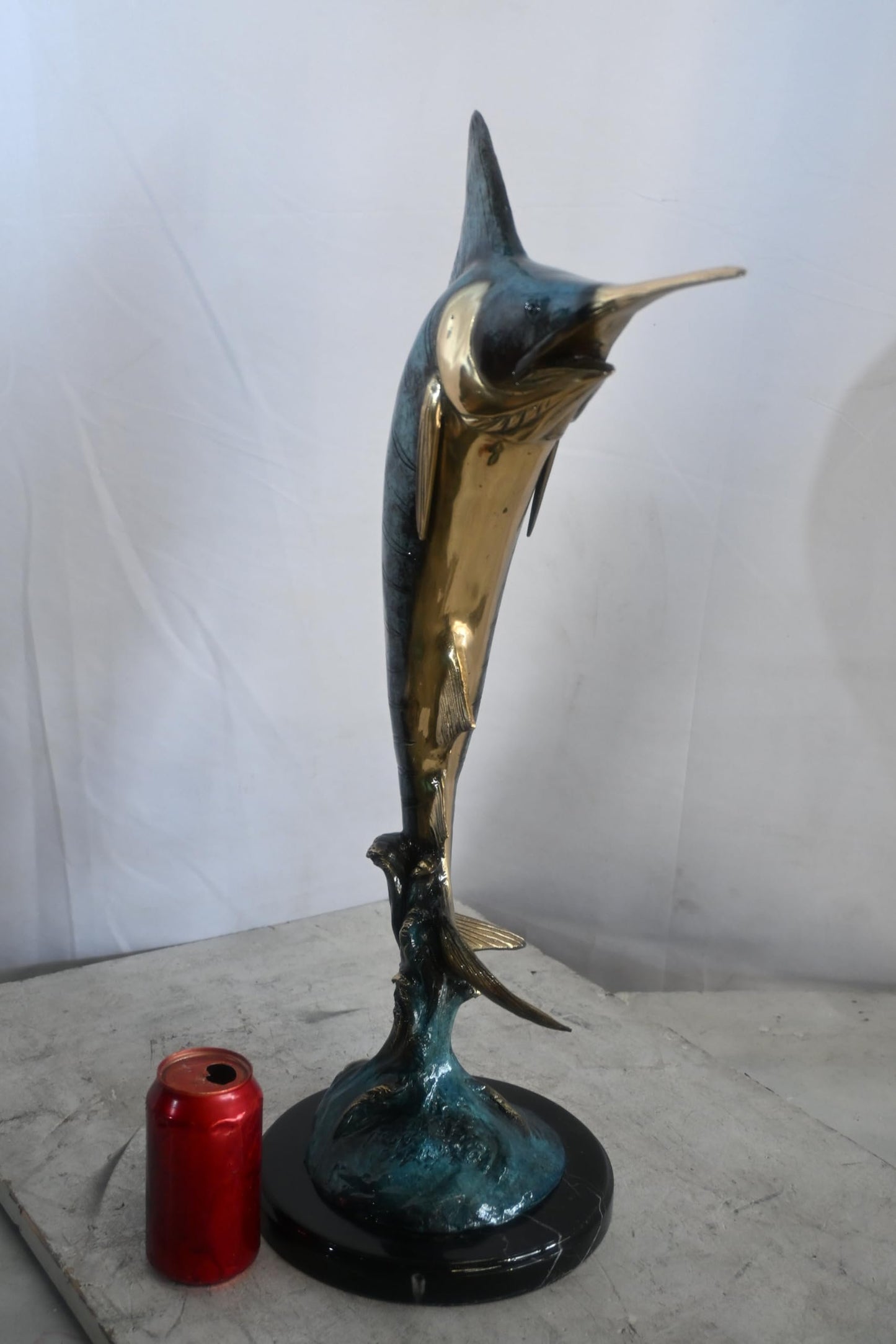 Blue Marlin Bronze Sculpture Leaping Ocean Wave 15"x6"x23"H