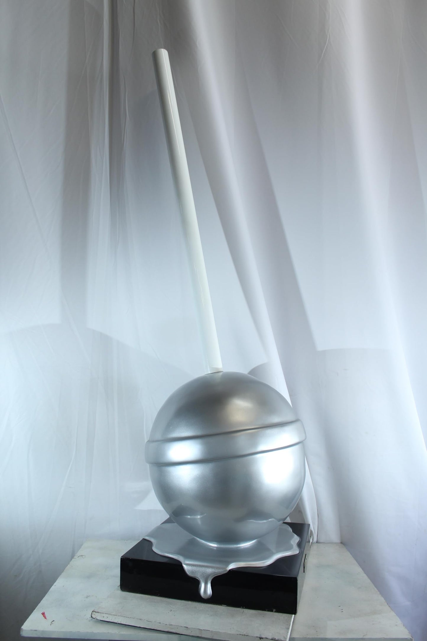 NIFAO Giant Silver Lollipop Sculpture Metallic Pop Art Resin Statue 22"x20"x70"H