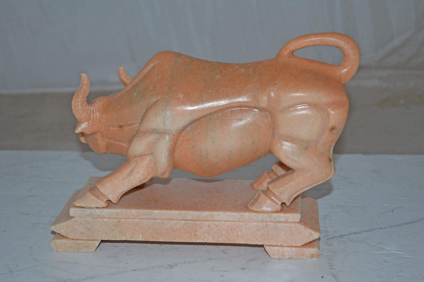 Wall Street Bull Statue Made of Marble - Size: 9"L x 4"W x 8"H.