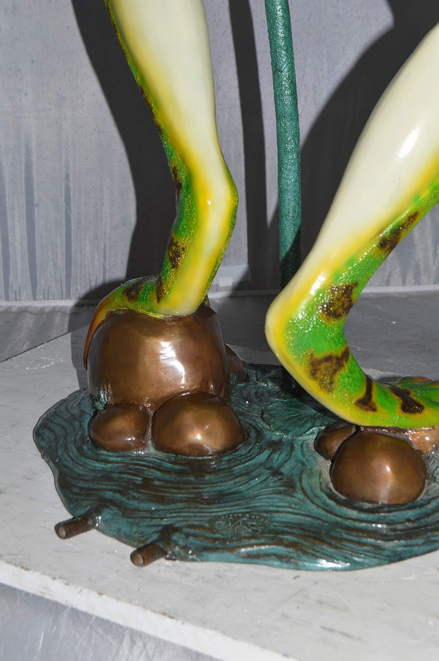 Frog with Umbrella Colored Fountain Bronze Statue -  Size: 22"L x 22"W x 43"H.