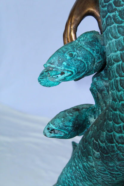 Nude Art Bronze Mermaid Fountain with Fish and Patina Finish 23" x 14" x 39"H