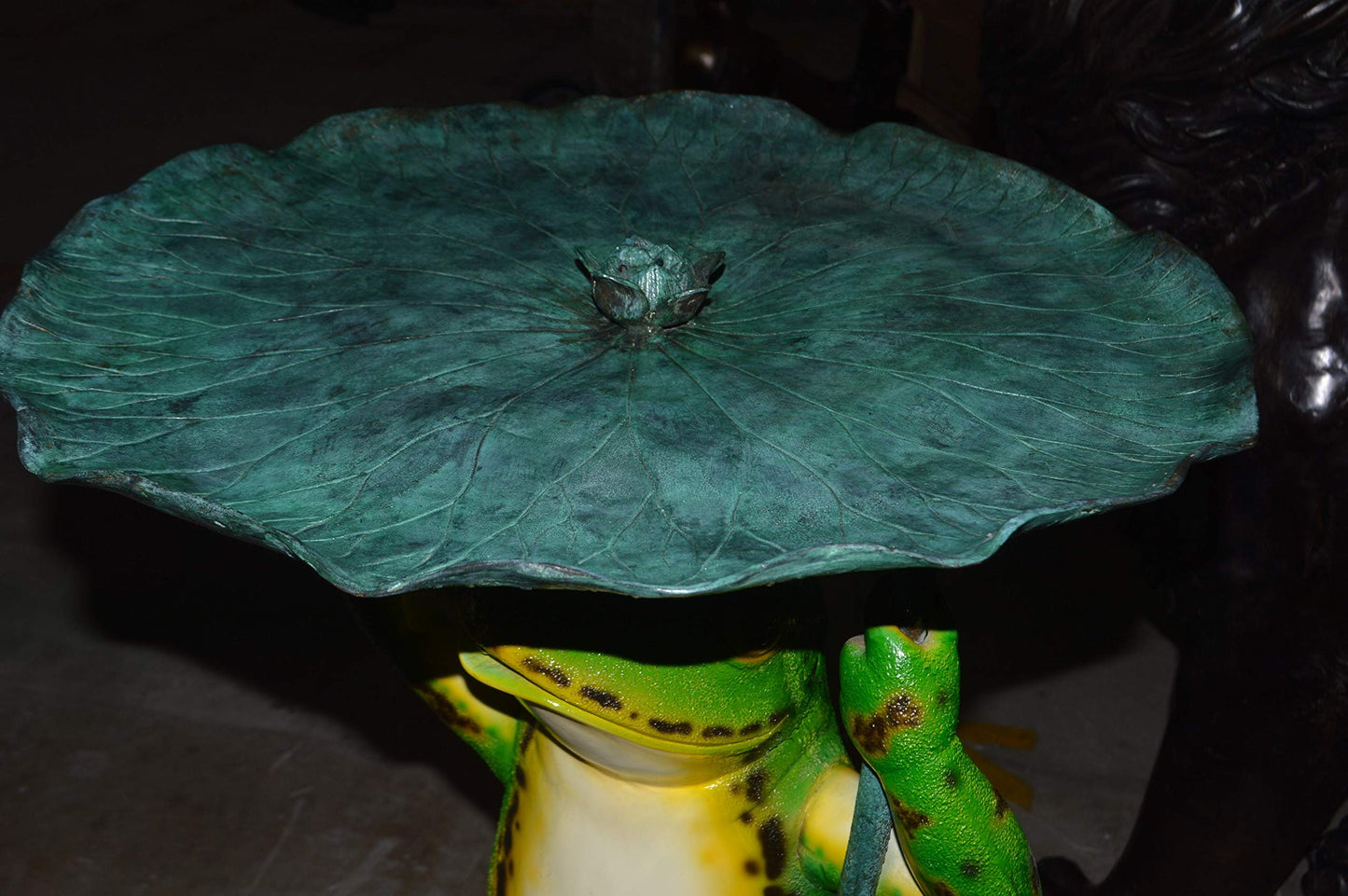 Frog with Umbrella Colored Fountain Bronze Statue -  Size: 22"L x 22"W x 43"H.