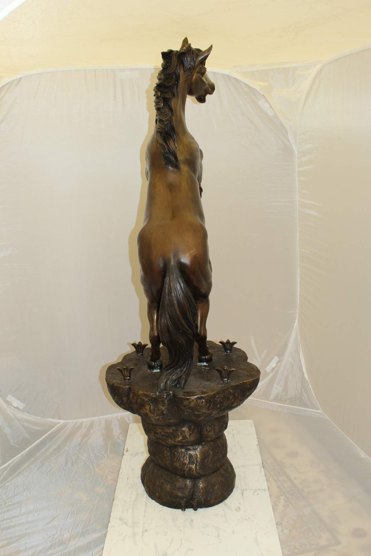 Horse on a Rock Fountain Bronze Statue -  Size: 20"L x 18"W x 56"H.