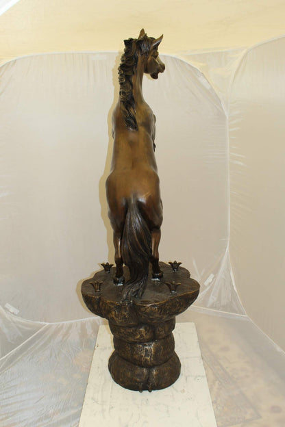 Horse on a Rock Fountain Bronze Statue -  Size: 20"L x 18"W x 56"H.