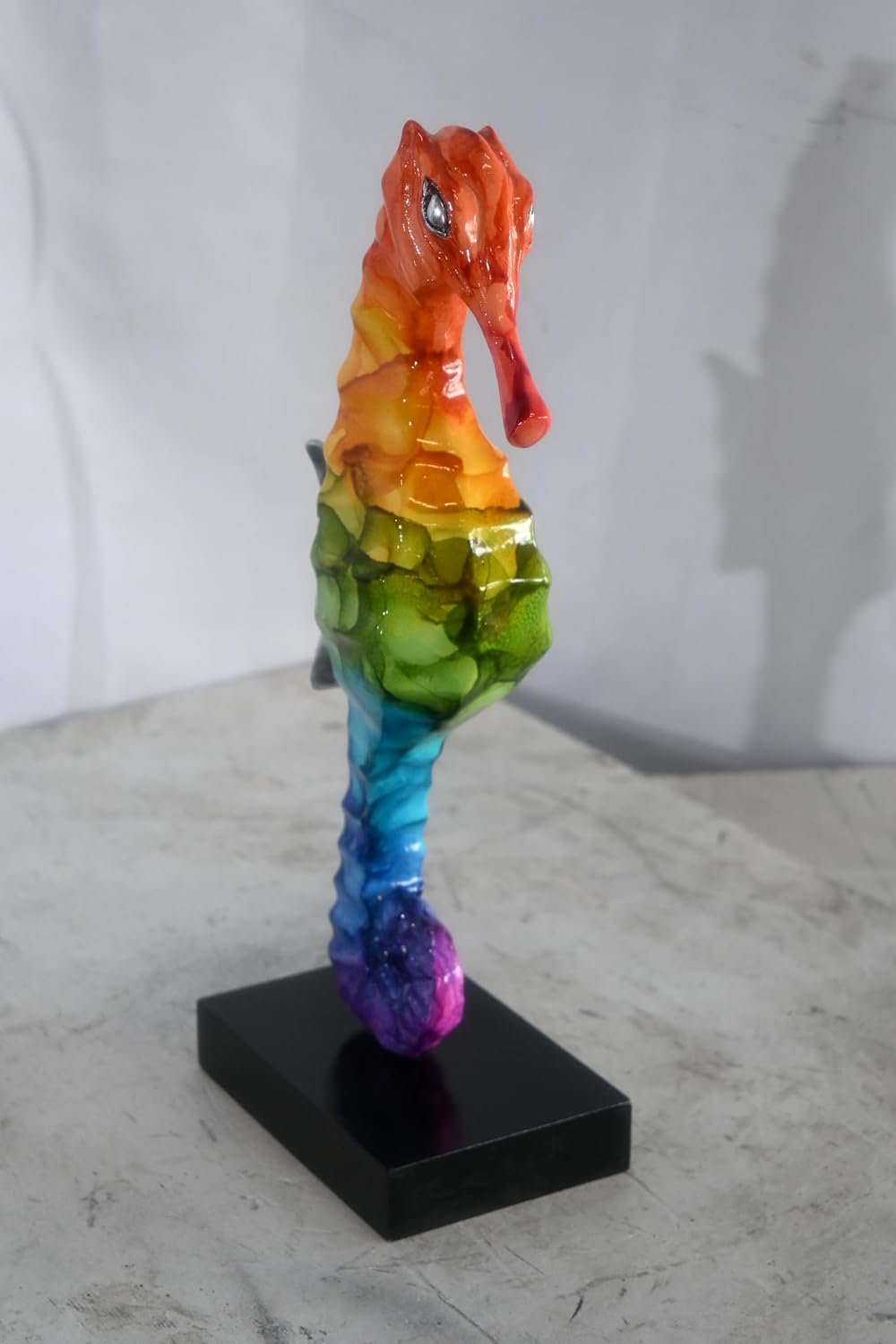 Rainbow Seahorse Figurine on Base Painted Aluminum Decor 6"x4"x15"H