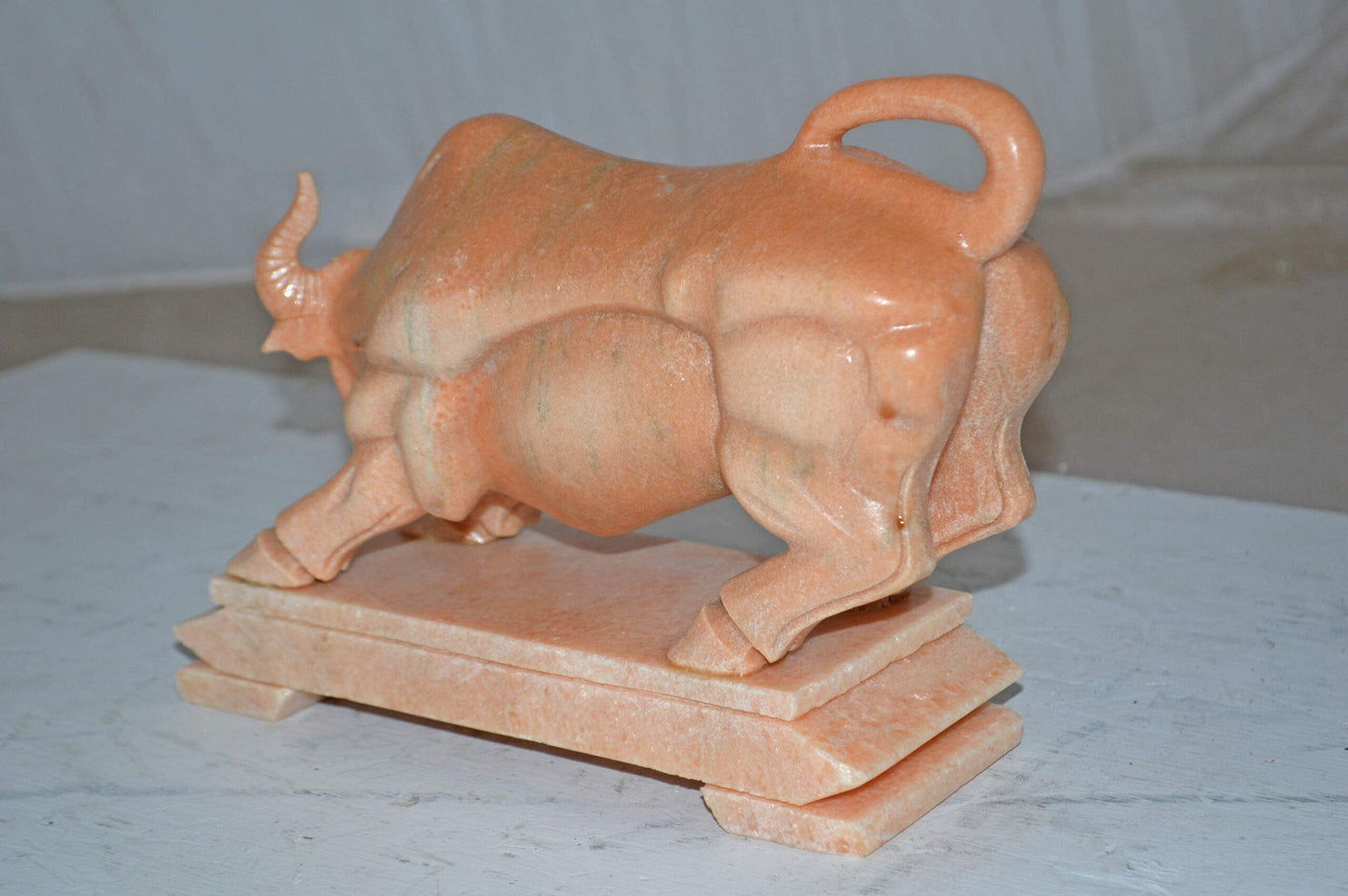 Wall Street Bull Statue Made of Marble - Size: 9"L x 4"W x 8"H.