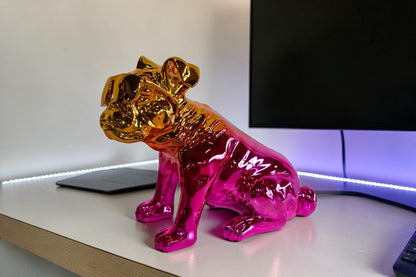 Ombre Pink Chrome Colored Bulldog Resin Statue 16" x 9" x 13"H