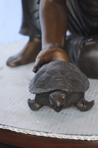 Boy Push Turtle Bronze Statue Fountain  -  Size: 18"L x 20"W x 19"H.