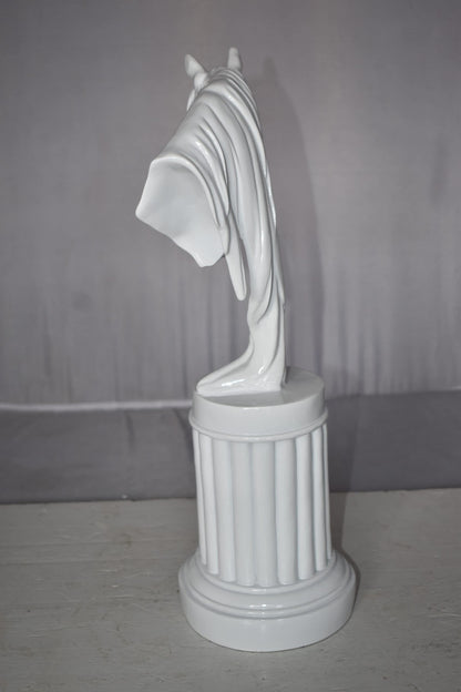 Modern Art of a White Horse Bust Statue Made of Resin Size: 10" x 5" x 19"H