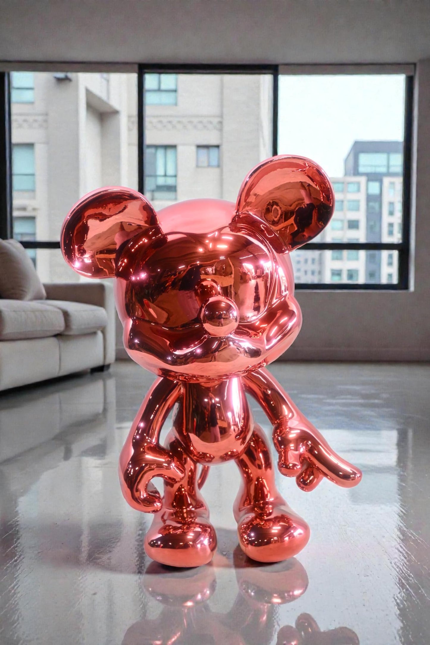 Rose Gold Mouse Cartoon Character Resin Sculpture Figurine 12"x9"x16"H