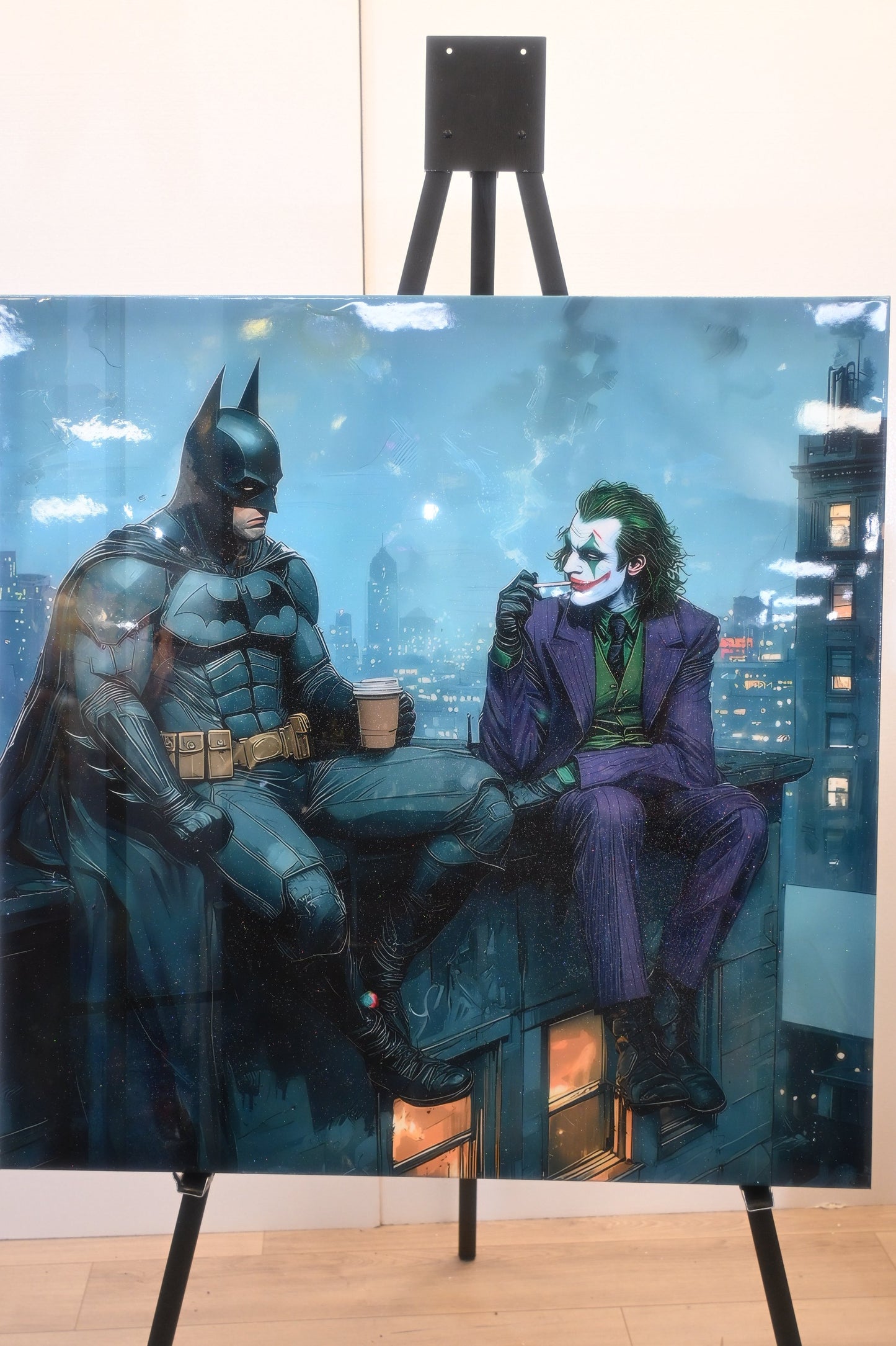 Vigilante and Villain Rooftop Pop Art Resin Canvas 40"x40"