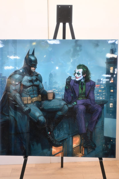 Vigilante and Villain Rooftop Pop Art Resin Canvas 40"x40"