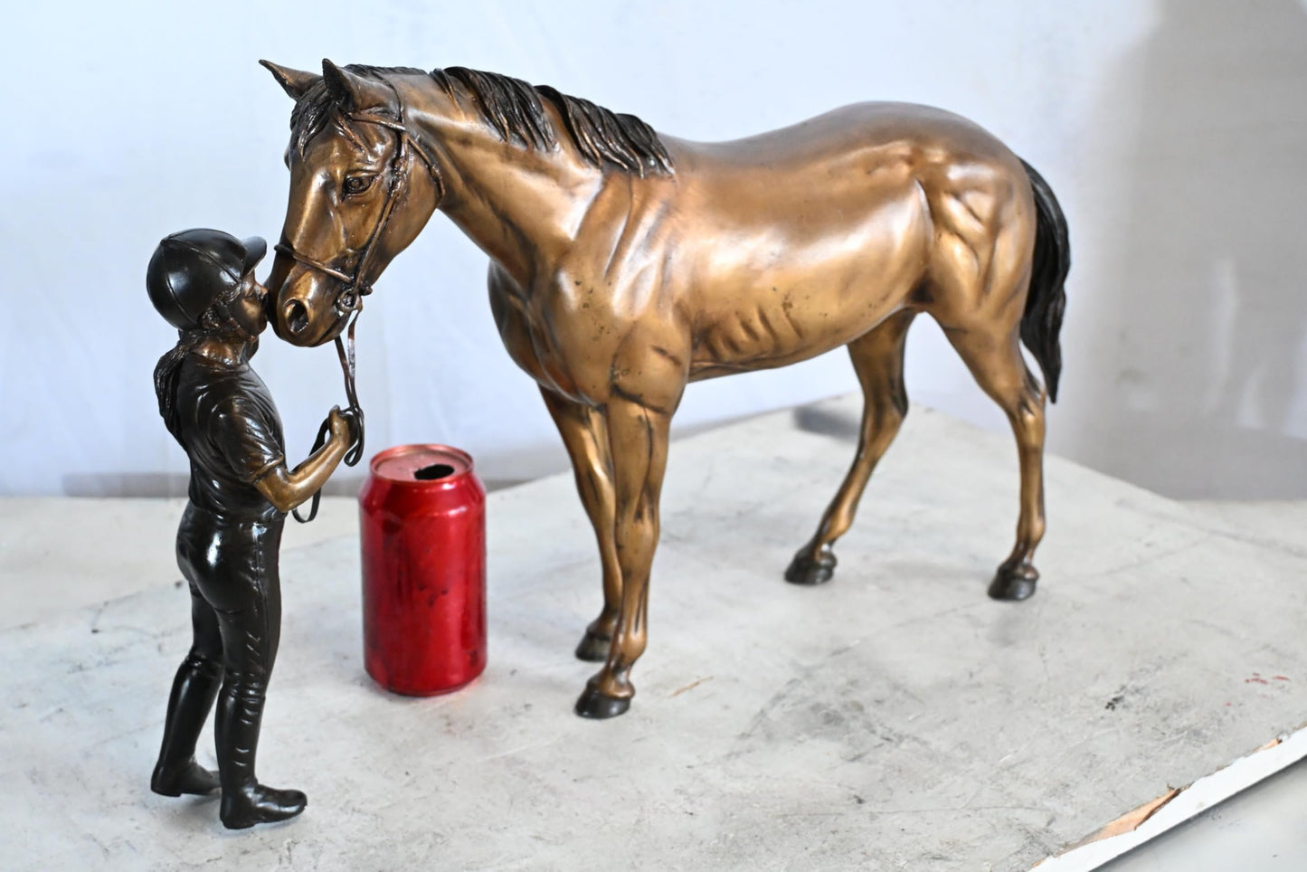 Horse with Girl Bronze Statue Equestrian Sculpture Kissing 22"x5"x14"H