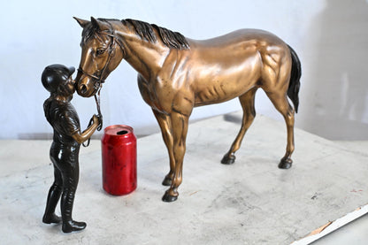 Horse with Girl Bronze Statue Equestrian Sculpture Kissing 22"x5"x14"H