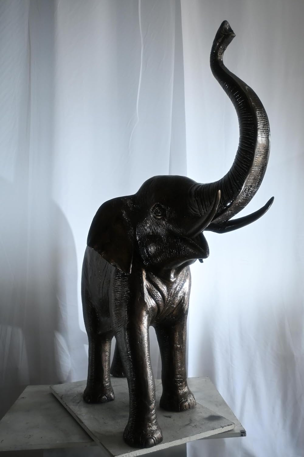 Aluminum Elephant Raised Trunk Sculpture Dark Bronze Art 52"x22"x55"H