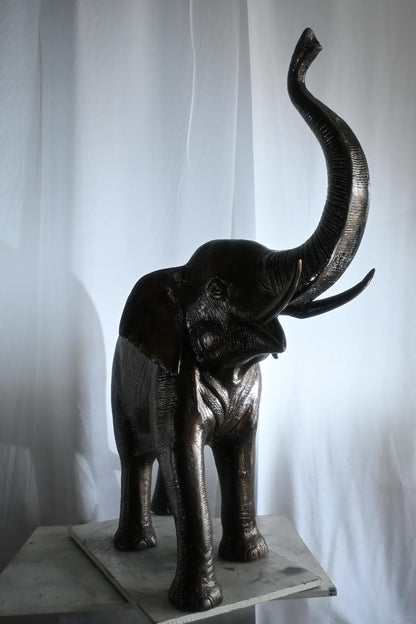 Aluminum Elephant Raised Trunk Sculpture Dark Bronze Art 52"x22"x55"H
