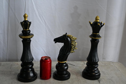 Decorative Chess Pieces Set Black Gold Resin Figurines 4"x13"x14"H