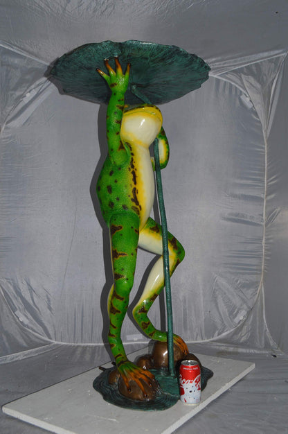 Frog with Umbrella Colored Fountain Bronze Statue -  Size: 22"L x 22"W x 43"H.
