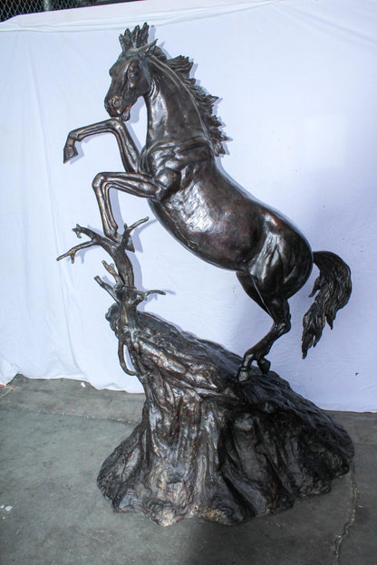 Life Size Bronze Rearing Horse Sculpture by J. Dagan 60" x 37" x 81"H