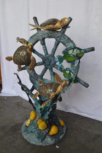 Sunken Boat Anchor W Turtles, Fish Bronze Statue -  Size: 39"L x 23"W x 51"H.