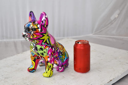 French Bulldog Painted Purple Graffiti Resin Statue Size: 8" x 5" x 10"H