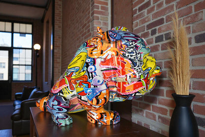 Modern Happy Graffiti Bulldog Statue Made of Resin Size: 14" x 19" x 10"H