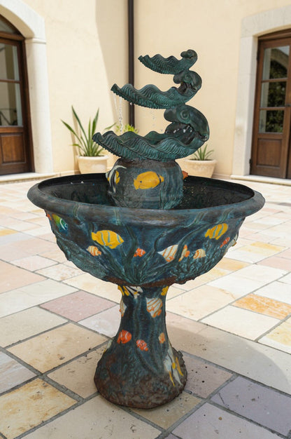 Bawl Bronze Fountain with three steps shells -  Size: 43"L x 43"W x 63"H.