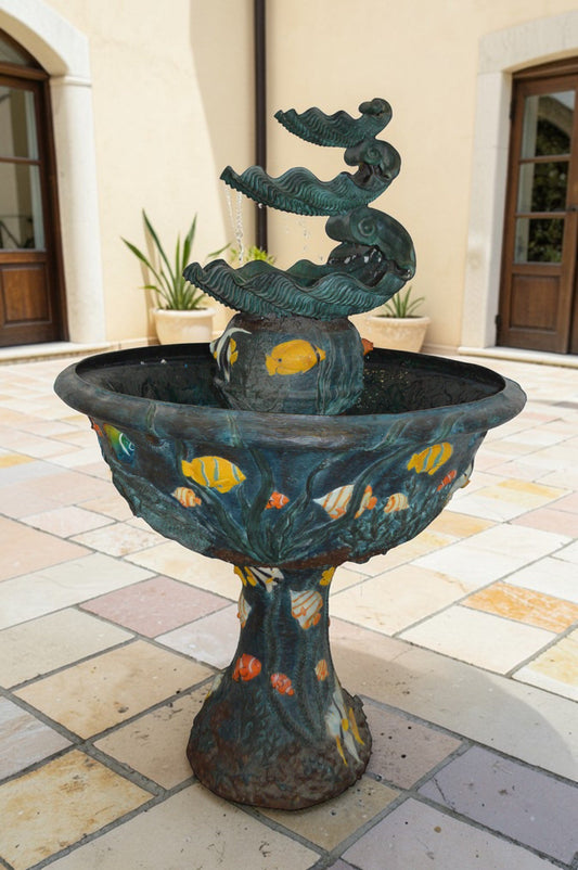 Bawl Bronze Fountain with three steps shells -  Size: 43"L x 43"W x 63"H.