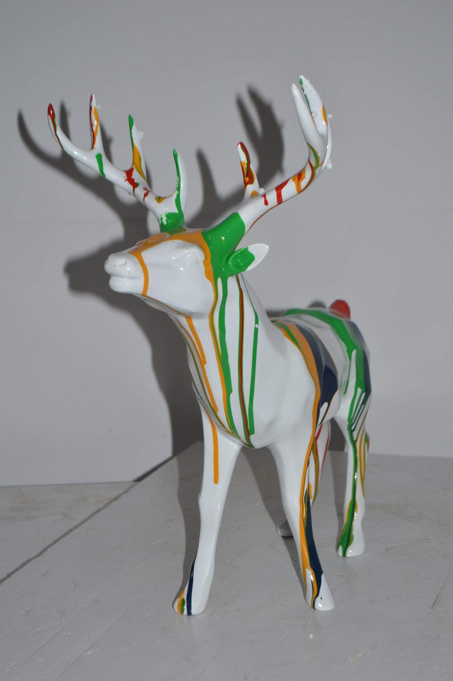 Modern Art colorful Deer Resin Statue - Size: 17"L x 11"W x 18"H.