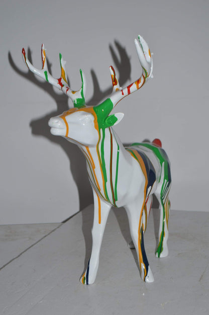 Modern Art colorful Deer Resin Statue - Size: 17"L x 11"W x 18"H.