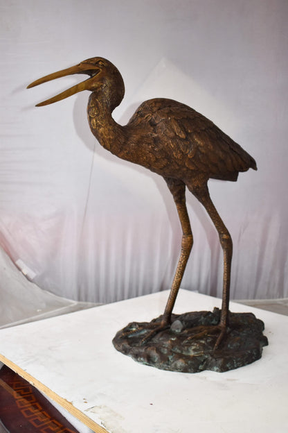 Great Blue Heron Brown Patina Bronze Statue Size: 25" x 15" x 25"H