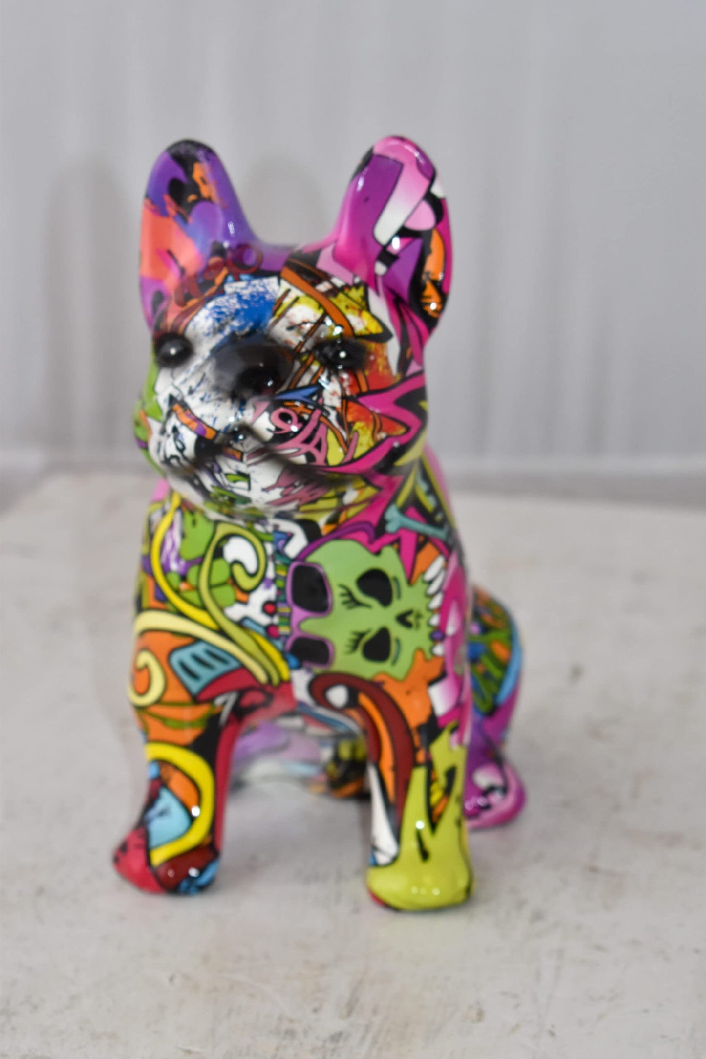 French Bulldog Painted Purple Graffiti Resin Statue Size: 8" x 5" x 10"H