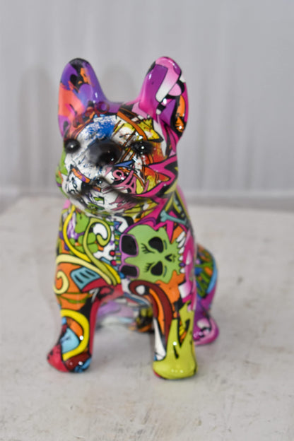 French Bulldog Painted Purple Graffiti Resin Statue Size: 8" x 5" x 10"H