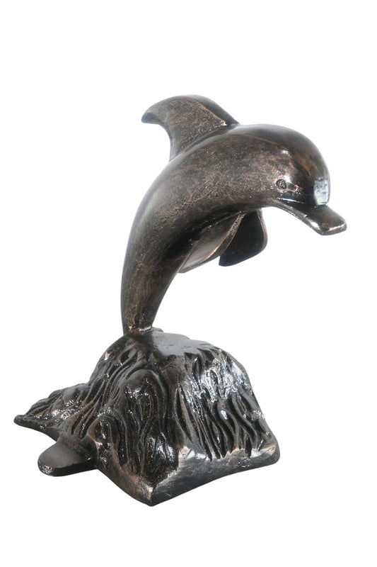 Playful Leaping Dolphin Wave Base Aluminum Coastal Decor 11"x11"x14"H