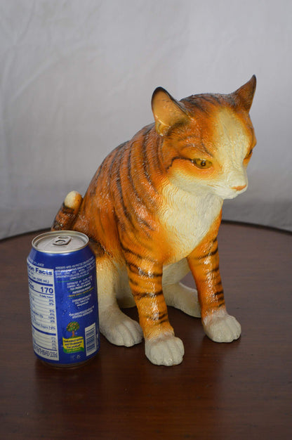 Colored Cat Sitting Bronze Statue -  Size: 6"L x 11"W x 11"H.