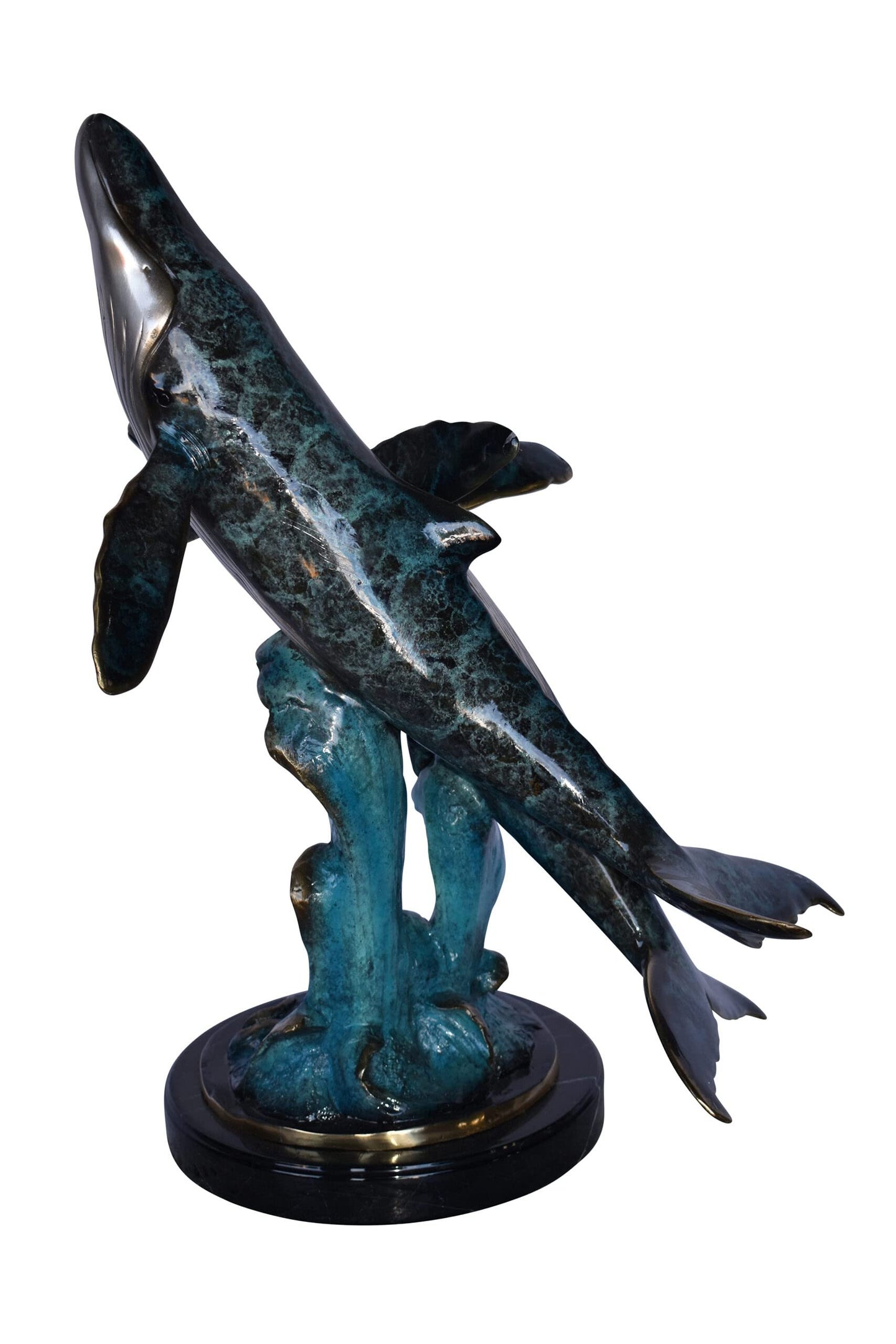 Pair of Blue Whales Swimming in The Ocean Bronze Statue Size: 21" x 20" x 27"H.