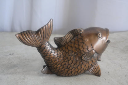 Bronze Koi Fish Fountain Sculpture with Open Mouth Spout 4"x11"x7"H