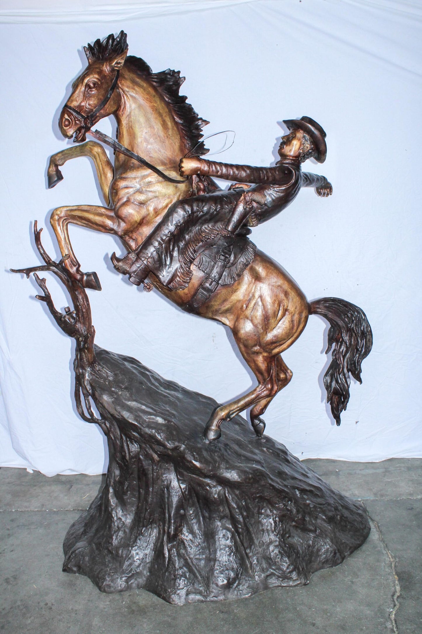 Life Size Bronze Cowboy on Rearing Horse Western Statue 60" x 37" x 81"H