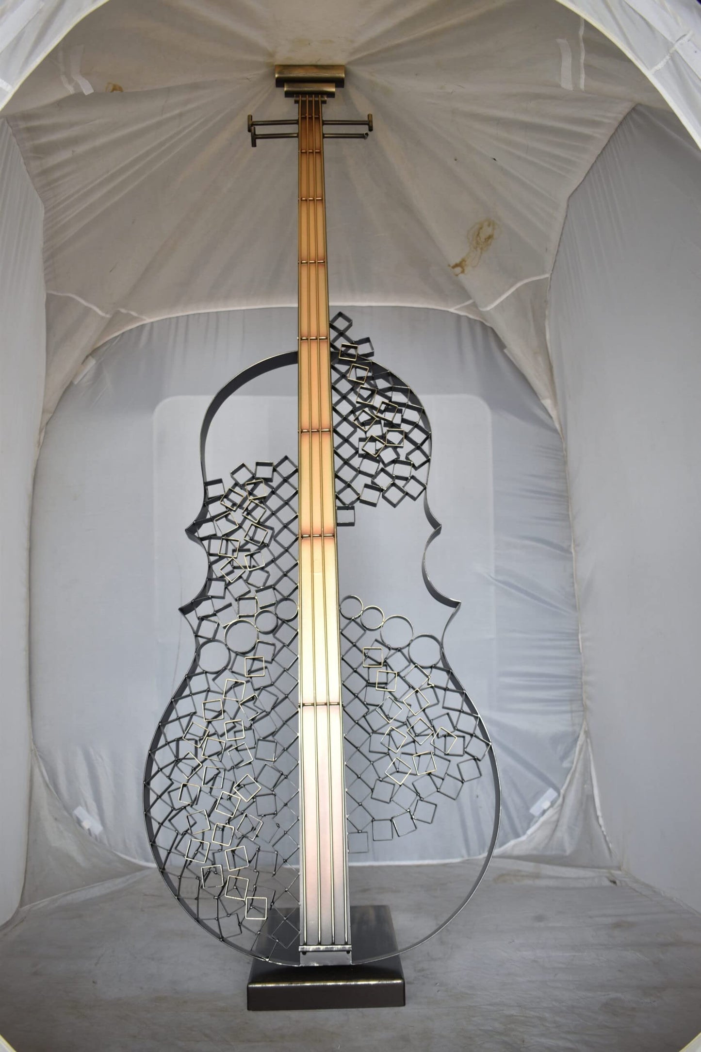 Creative Metal Guitar Structure on Base Modern Art Piece Size: 20" x 24" x 70"H