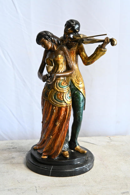 Romantic Couple Bronze Statue Violin Marble Base Music 11"x10"x19"H