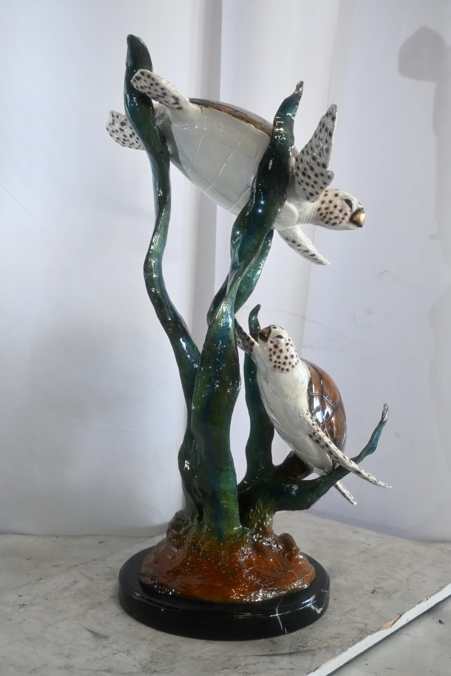 Two Sea Turtles Swimming on Kelp Bronze Sculpture 17"x18"x33"H
