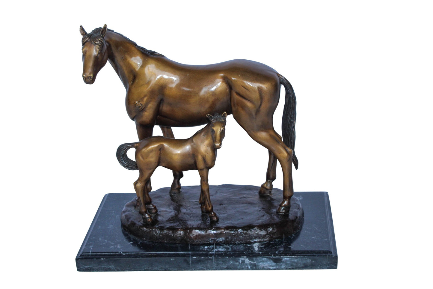 Horse and Foal Bronze Sculpture on Marble Base 14" x 8" x 13"H