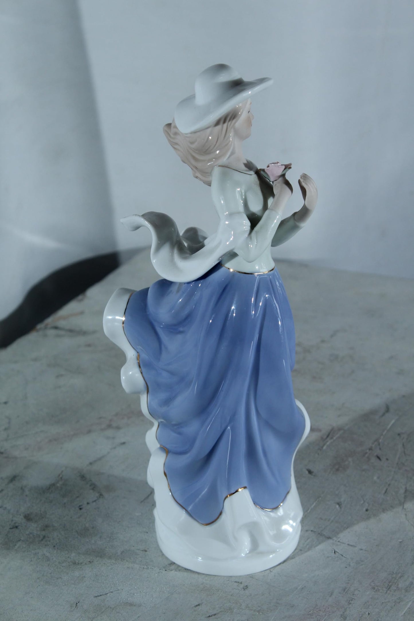 NIFAO Porcelain Lady Figurine with hat and Flower Vintage Style 5"x4"x12"H