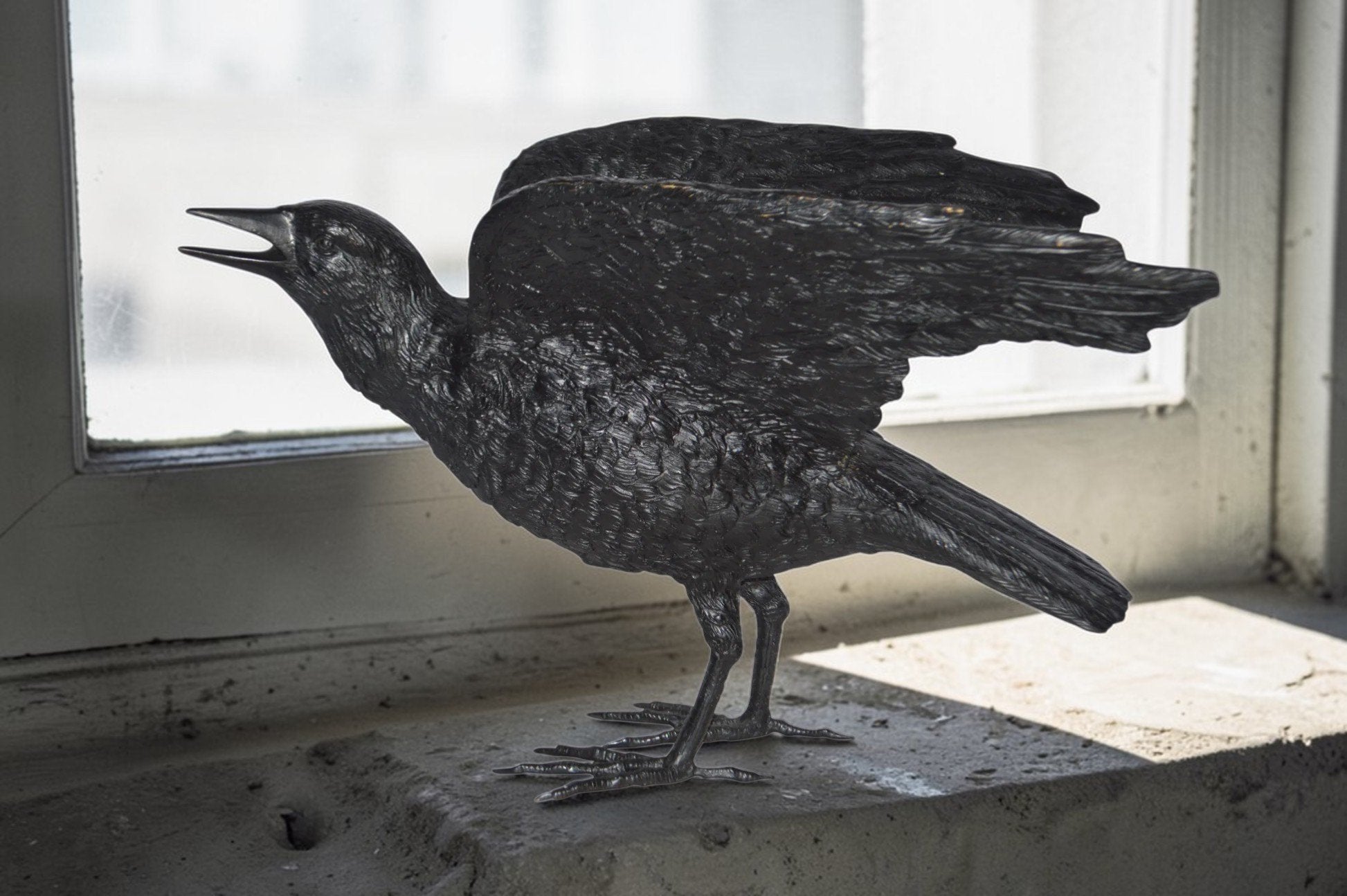 Raven with Open Wings Bronze Statue - Size: 16