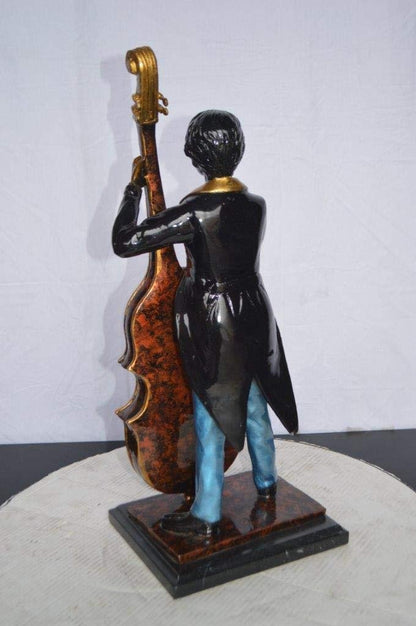 Musician Playing His Cello Bronze Statue -  Size: 8"L x 10"W x 23"H.