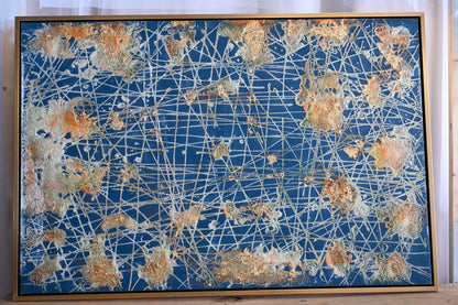 Abstract Canvas Painting The Unseen Blue Gold Framed Art 41"x61"