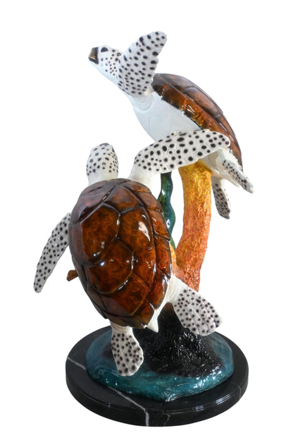 Two Sea Turtles Bronze Sculpture Ascending Formation 26"x31"x33"H