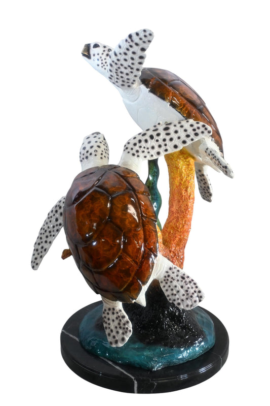 Two Sea Turtles Bronze Sculpture Ascending Formation 26"x31"x33"H