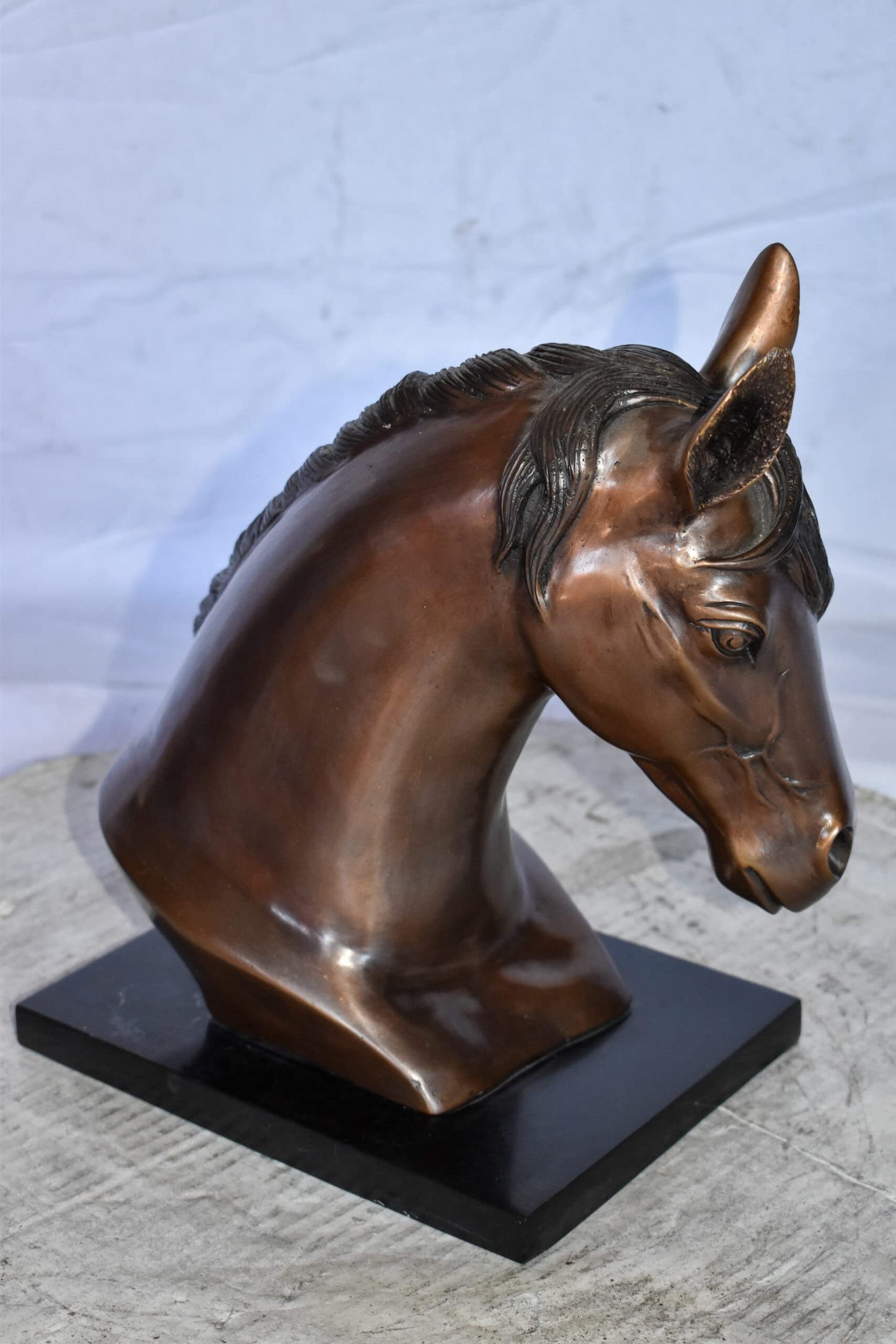 Bust Of a Horse Made of Bronze Mounted on Marble Size: 12" x 6" x 12"H